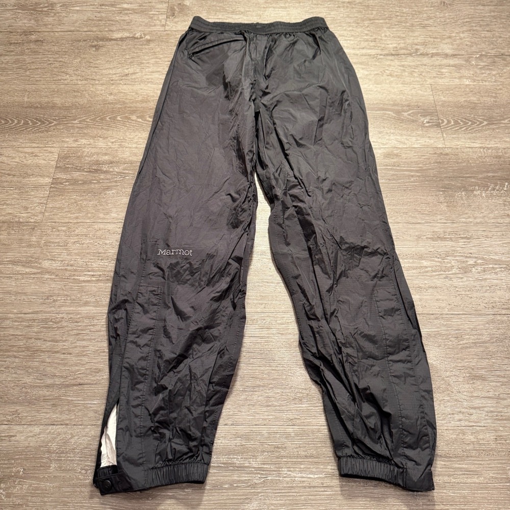 Marmot Pants Women M Black Nylon Waterproof PreCip Rain Hike Camp Outdoor 25x30